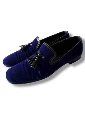 Prada Blue-Purple Velvet Tassel Smoking Shoes Loafers Size 9